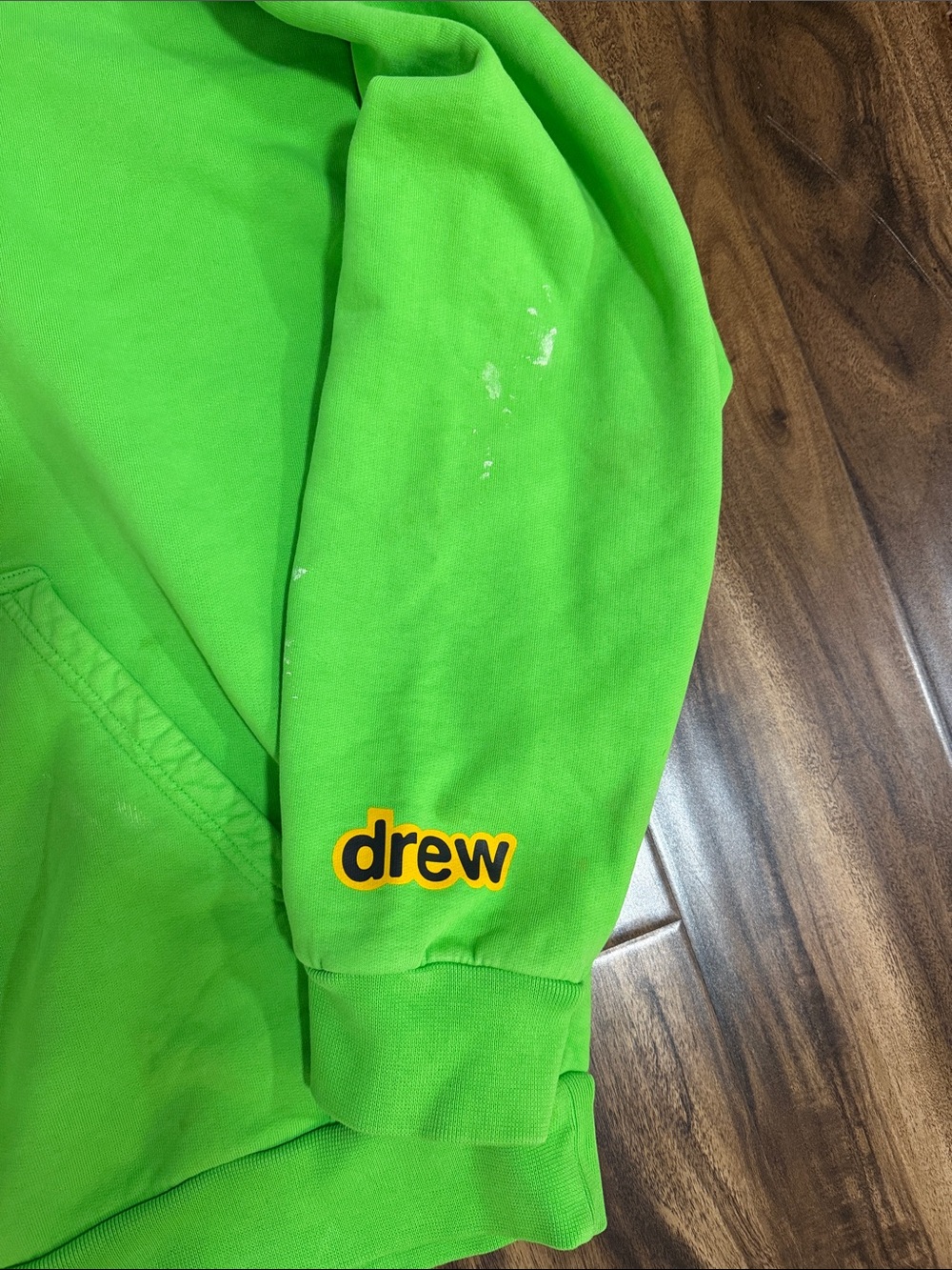 drew house Neon Green Hoodie with Yellow Smiley Logo - Picture 4 of 5